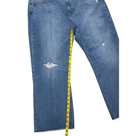 GAP High Rise Kick Fit Distressed Raw Hem Jeans Light Wash Size 35 NWT - Picture 11 of 11